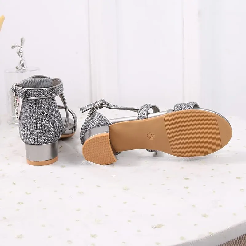 Girls Low Heel Chunky Sandals Wedding Dress Pumps Shoes