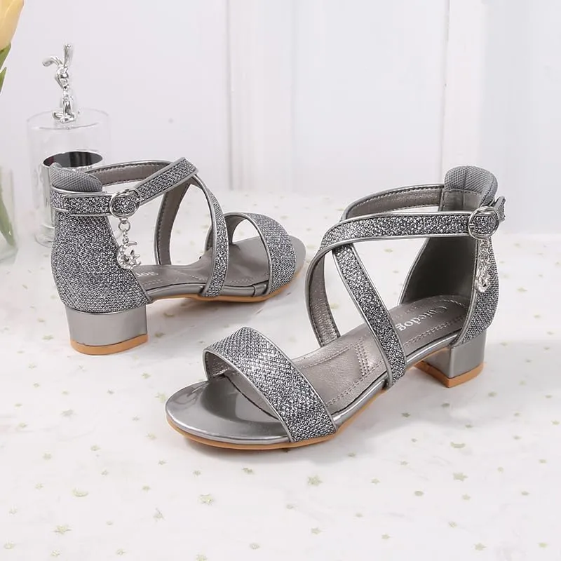 Girls Low Heel Chunky Sandals Wedding Dress Pumps Shoes