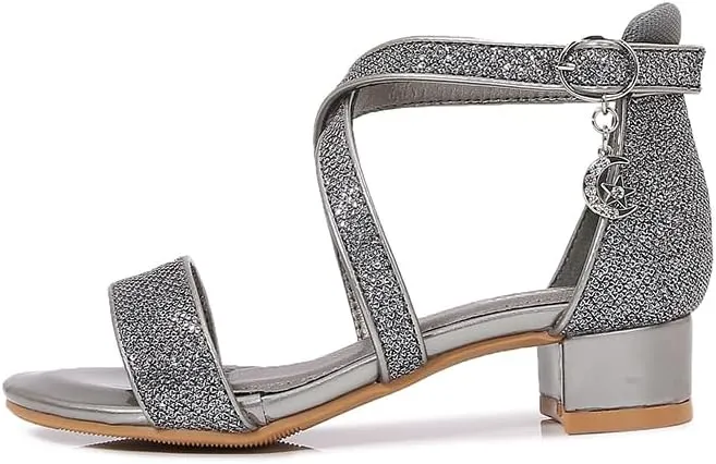 Girls Low Heel Chunky Sandals Wedding Dress Pumps Shoes