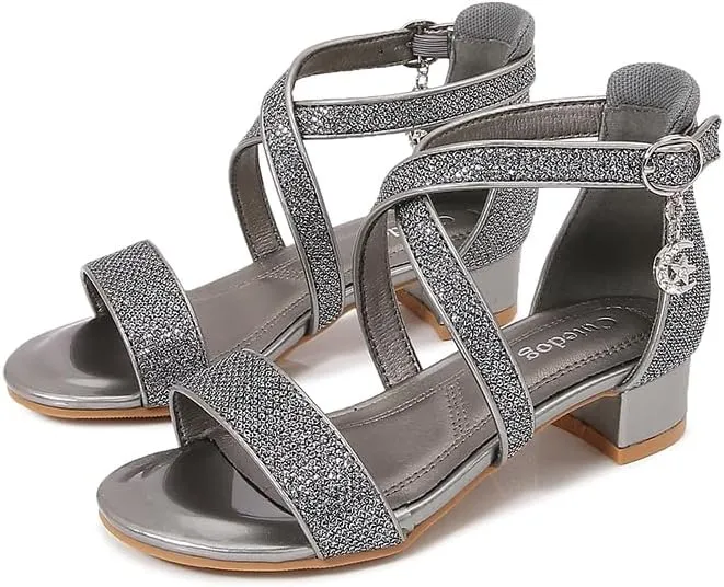 Girls Low Heel Chunky Sandals Wedding Dress Pumps Shoes