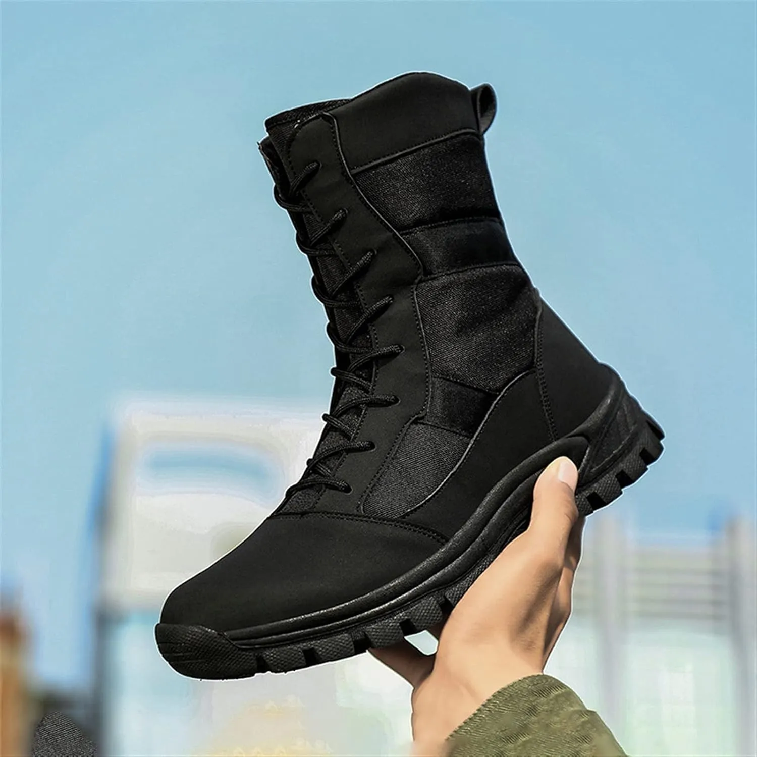 High Rise Hiking Boots, Outdoor Hiking Boots Men,Lace- up Motorcycle Biker Boots, Army Combat Tactical Patrol Shoes, Waterproof Non- Slip Casual Jungle Safety Footwear, for Birthday,Father' s Day and