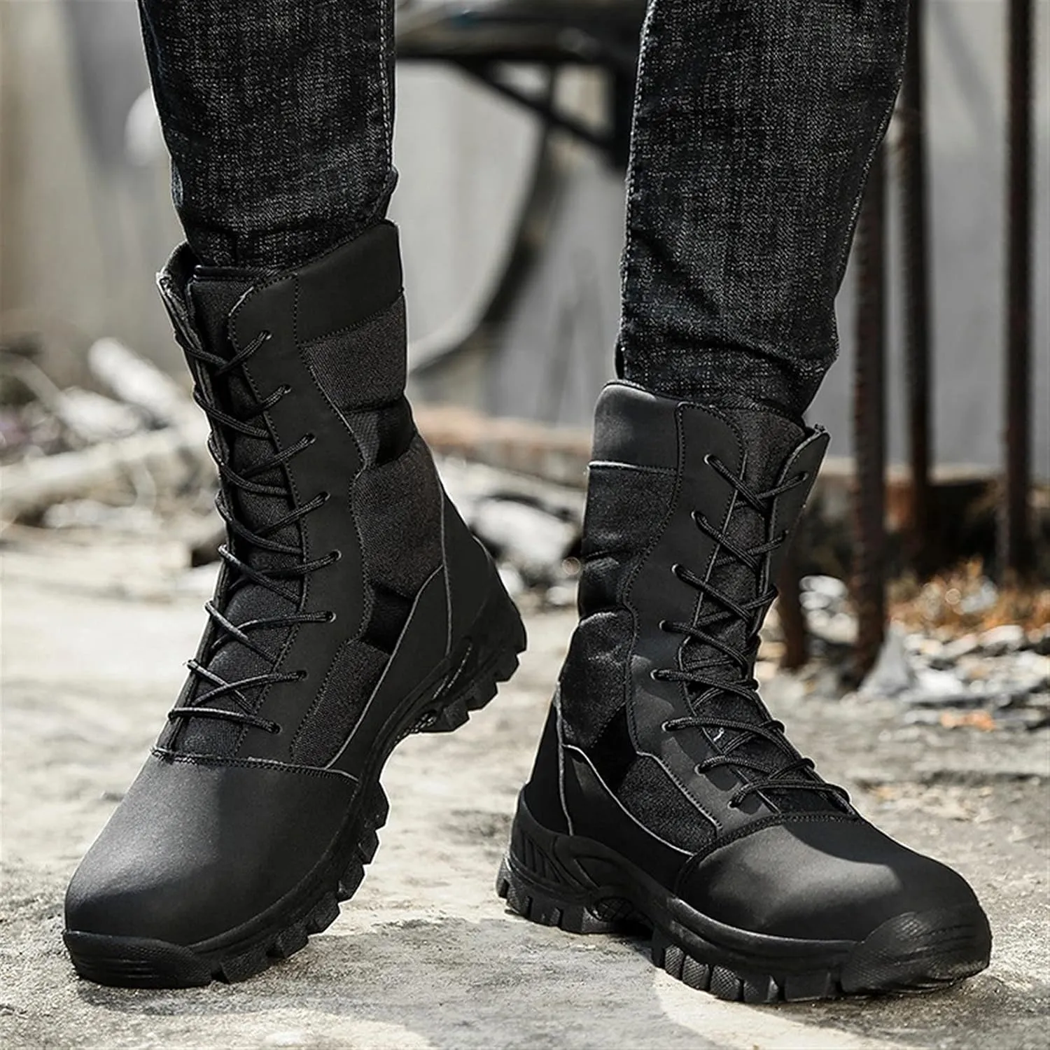 High Rise Hiking Boots, Outdoor Hiking Boots Men,Lace- up Motorcycle Biker Boots, Army Combat Tactical Patrol Shoes, Waterproof Non- Slip Casual Jungle Safety Footwear, for Birthday,Father' s Day and