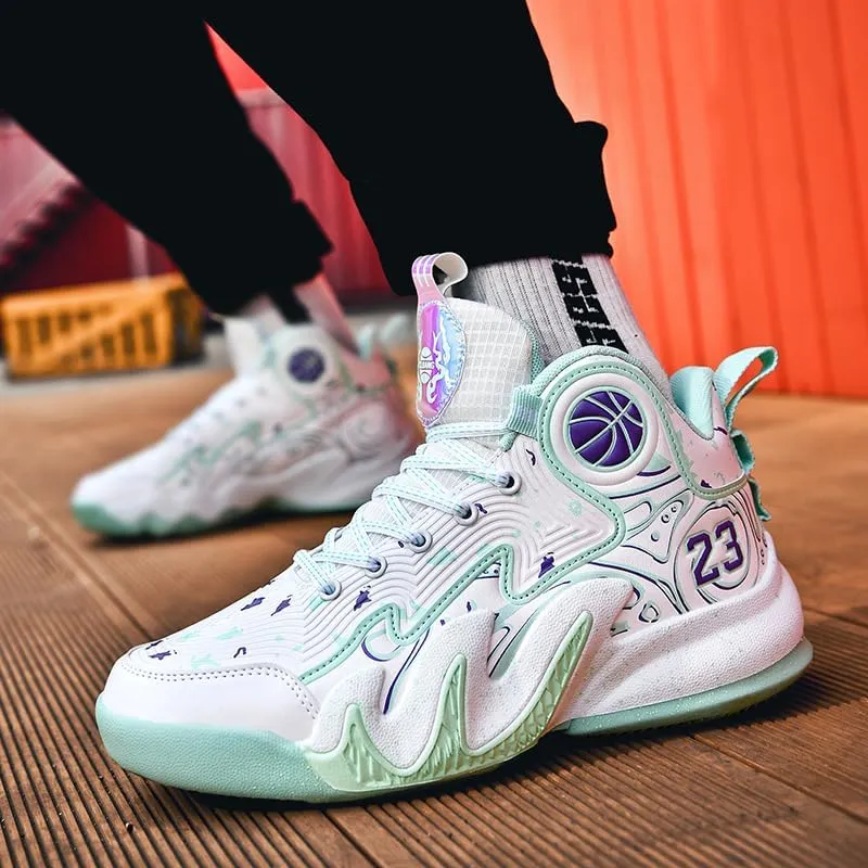 High Top Basketball Shoes Men Shoes Women Shoes Non-Slip Breathable Outdoor Shoes Fashion Graffiti Training Shoes Volleyball Shoes