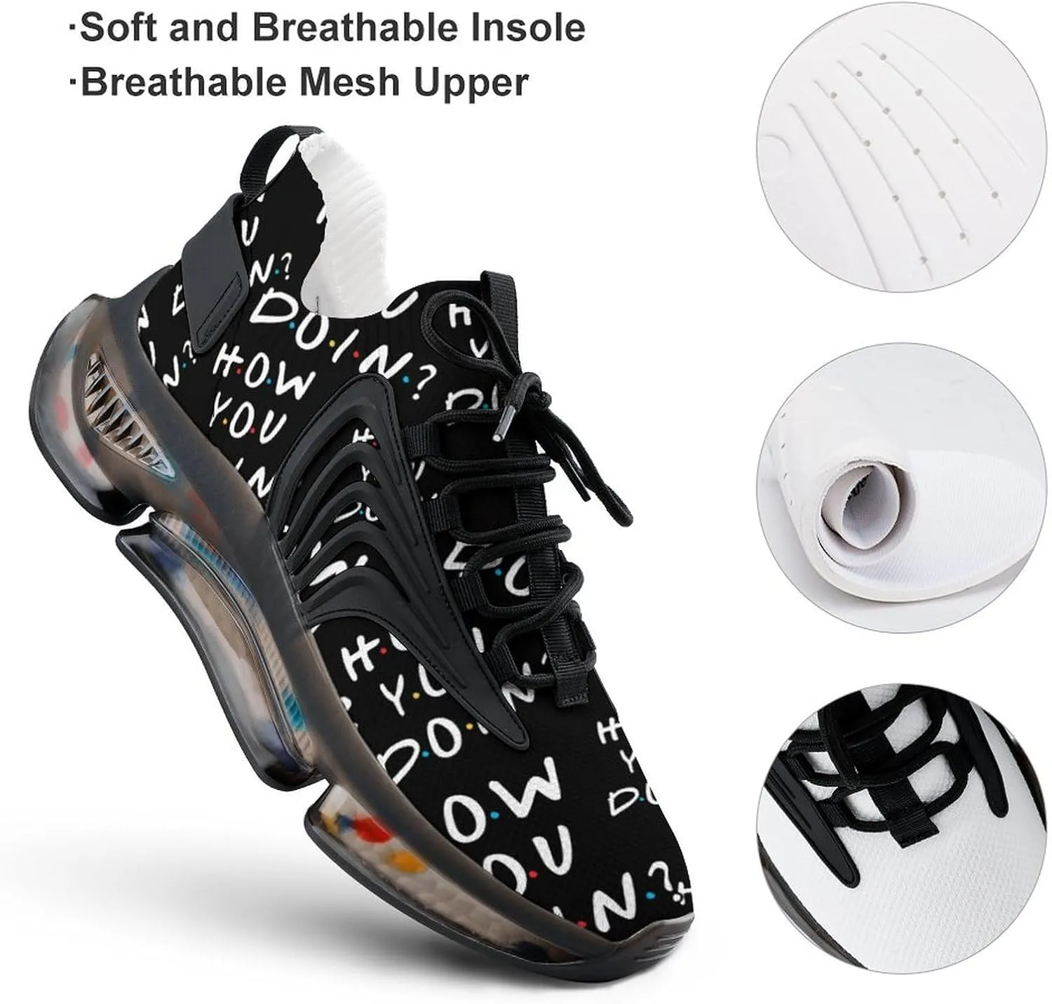 How You Doin Walking Shoes for Men Lightweight Tennis Fashion Elastic Sports Shoes Cushion Basketball Shoes