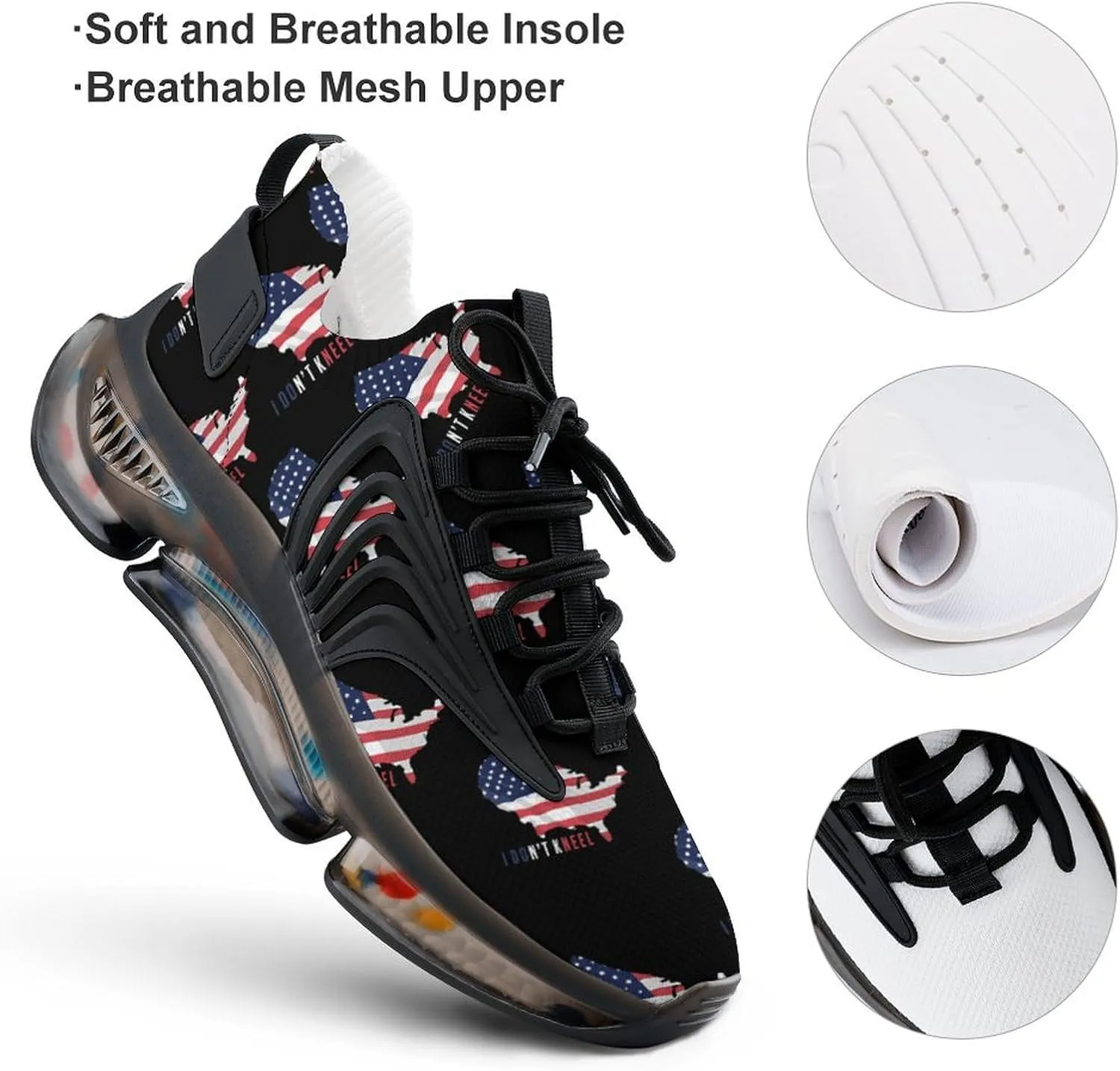 I Don't Kneel Walking Shoes for Men Lightweight Tennis Fashion Elastic Sports Shoes Cushion Basketball Shoes