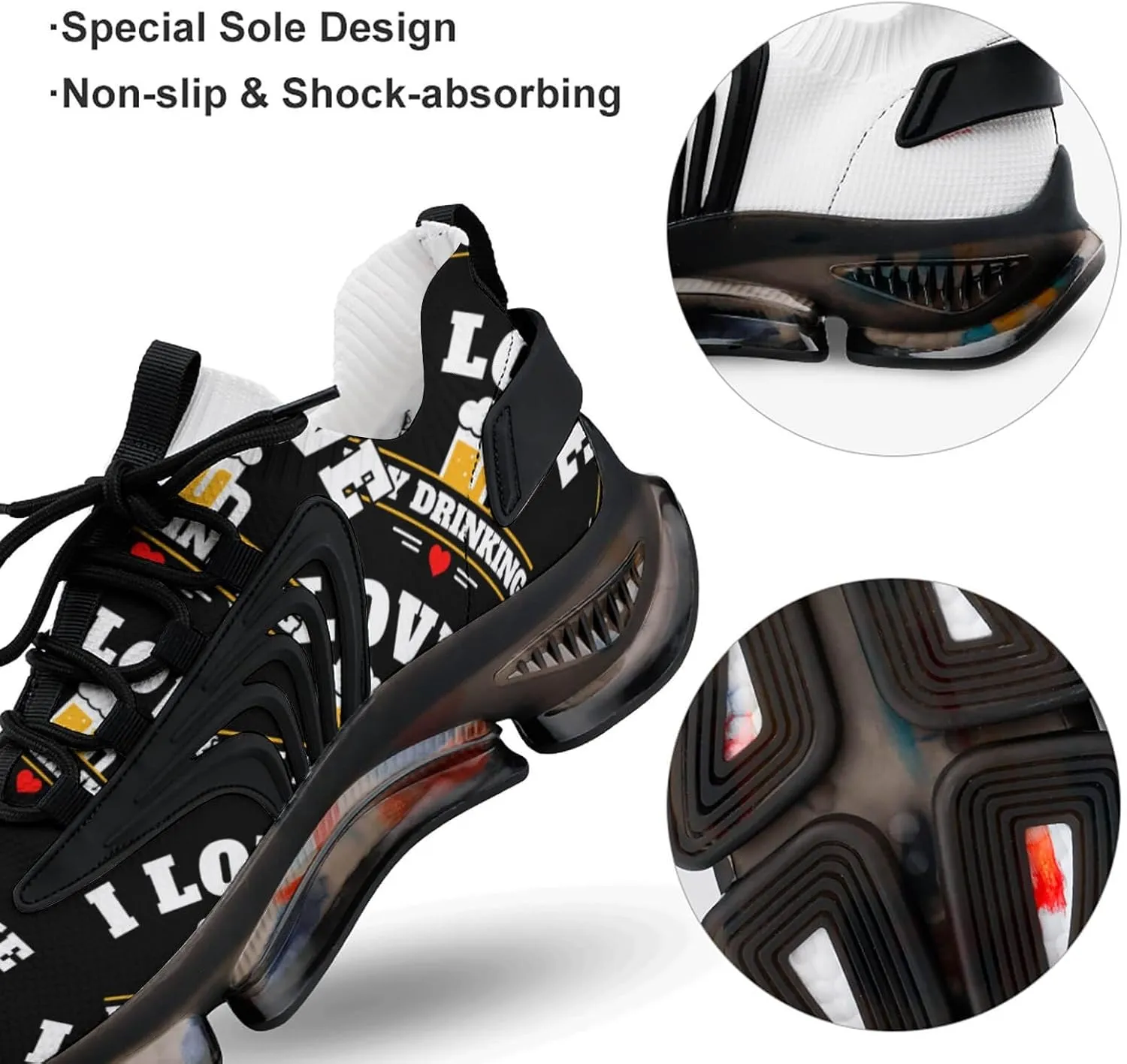 I Love Day Drinking Beer Walking Shoes for Men Lightweight Tennis Fashion Elastic Sports Shoes Cushion Basketball Shoes