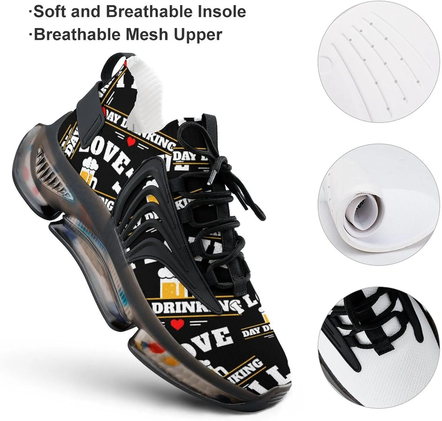 I Love Day Drinking Beer Walking Shoes for Men Lightweight Tennis Fashion Elastic Sports Shoes Cushion Basketball Shoes