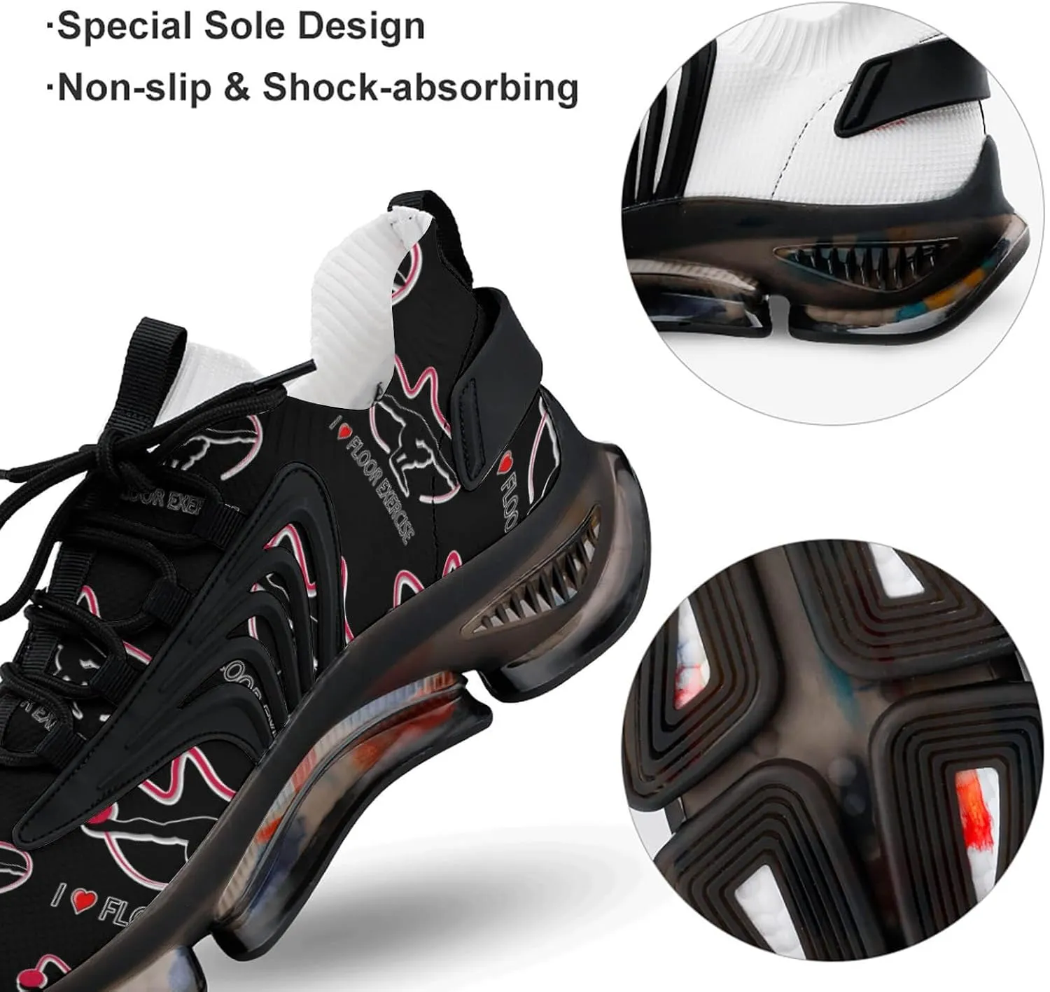 I Love Floor Exercise Walking Shoes for Men Lightweight Tennis Fashion Elastic Sports Shoes Cushion Basketball Shoes