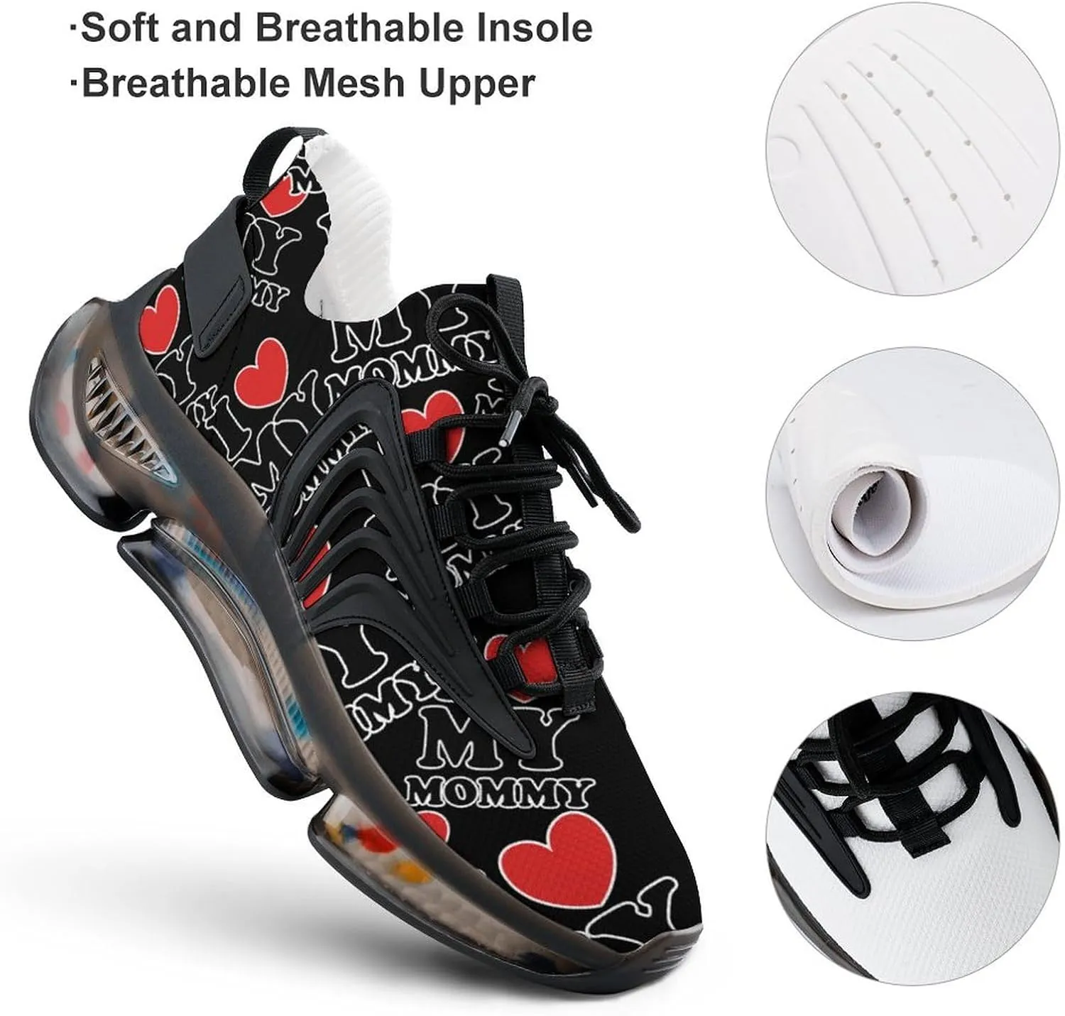 I Love My Mommy Walking Shoes for Men Lightweight Tennis Fashion Elastic Sports Shoes Cushion Basketball Shoes