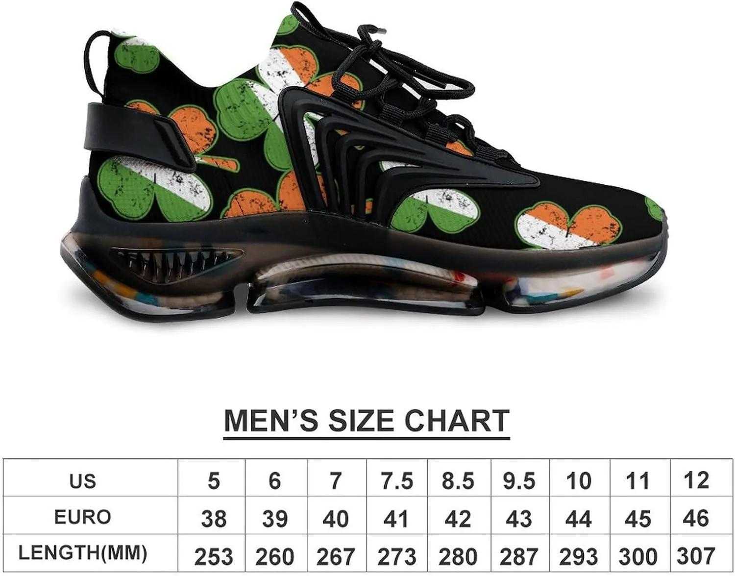 Irish Shamrock Walking Shoes for Men Lightweight Tennis Fashion Elastic Sports Shoes Cushion Basketball Shoes