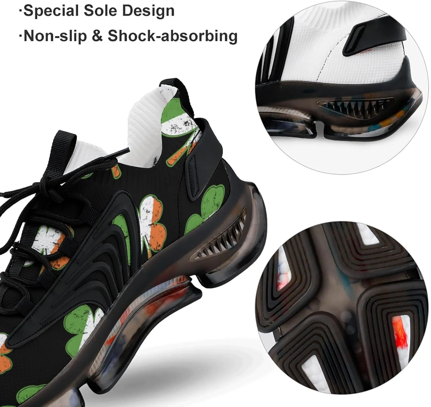 Irish Shamrock Walking Shoes for Men Lightweight Tennis Fashion Elastic Sports Shoes Cushion Basketball Shoes