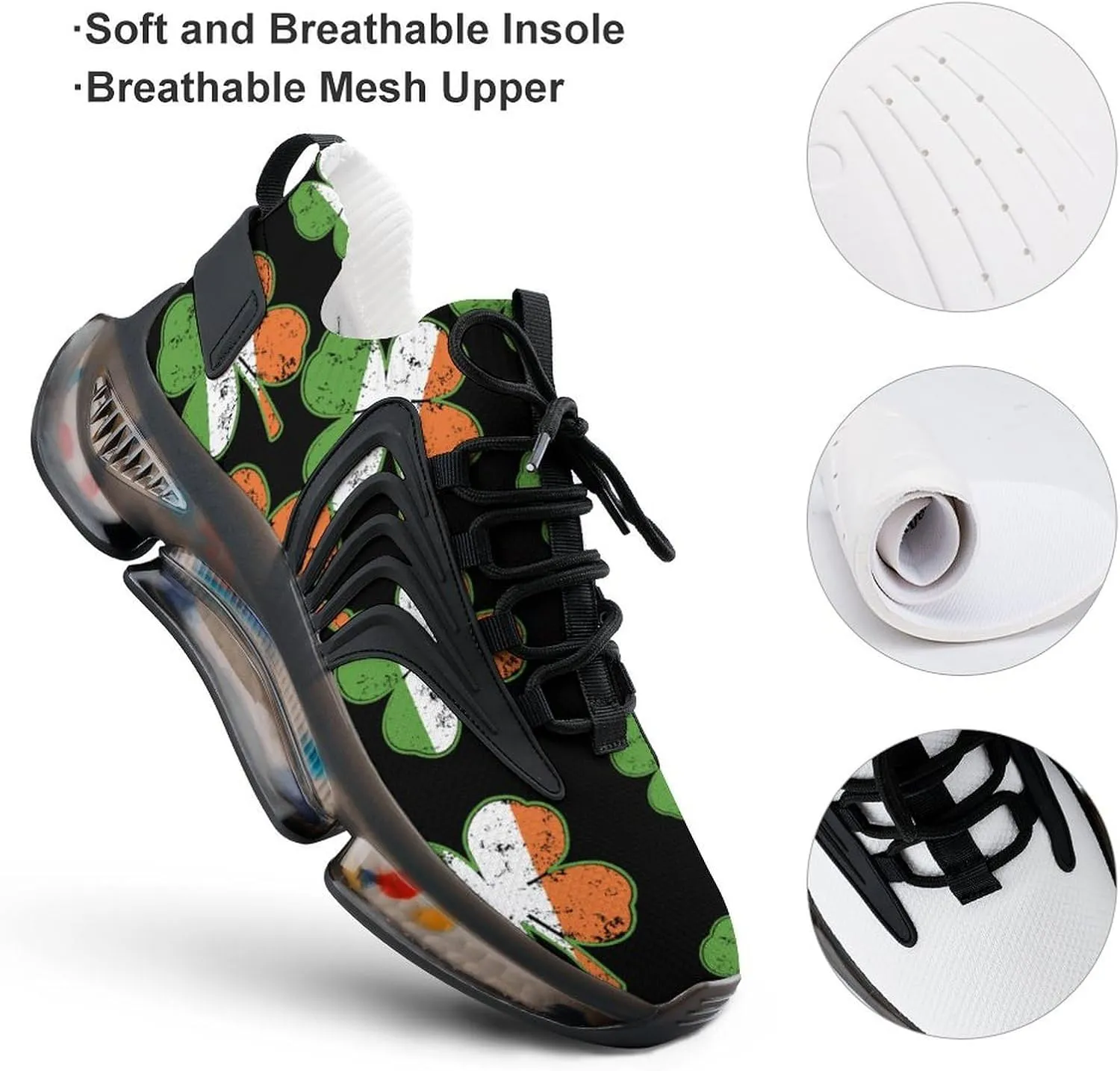 Irish Shamrock Walking Shoes for Men Lightweight Tennis Fashion Elastic Sports Shoes Cushion Basketball Shoes