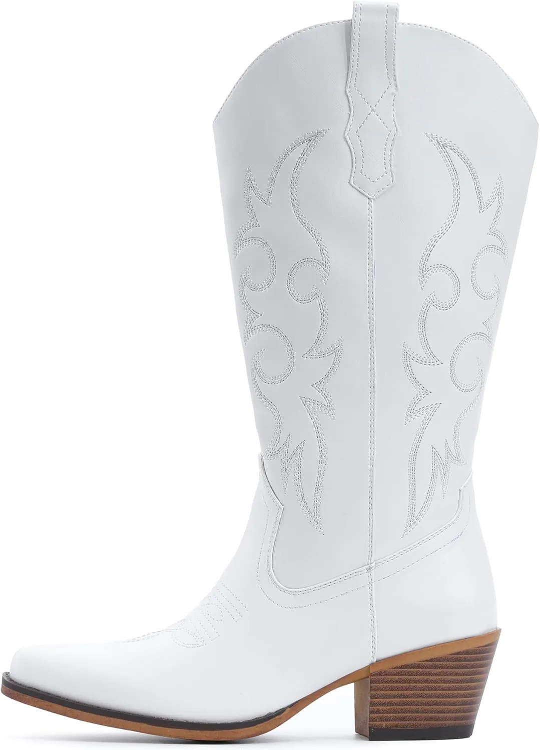 IUV Cowboy Boots For Women Western Cowgirl Boots Mid Calf Snip Toe Boot With Chunky Heel