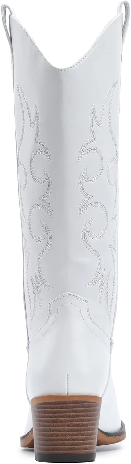 IUV Cowboy Boots For Women Western Cowgirl Boots Mid Calf Snip Toe Boot With Chunky Heel