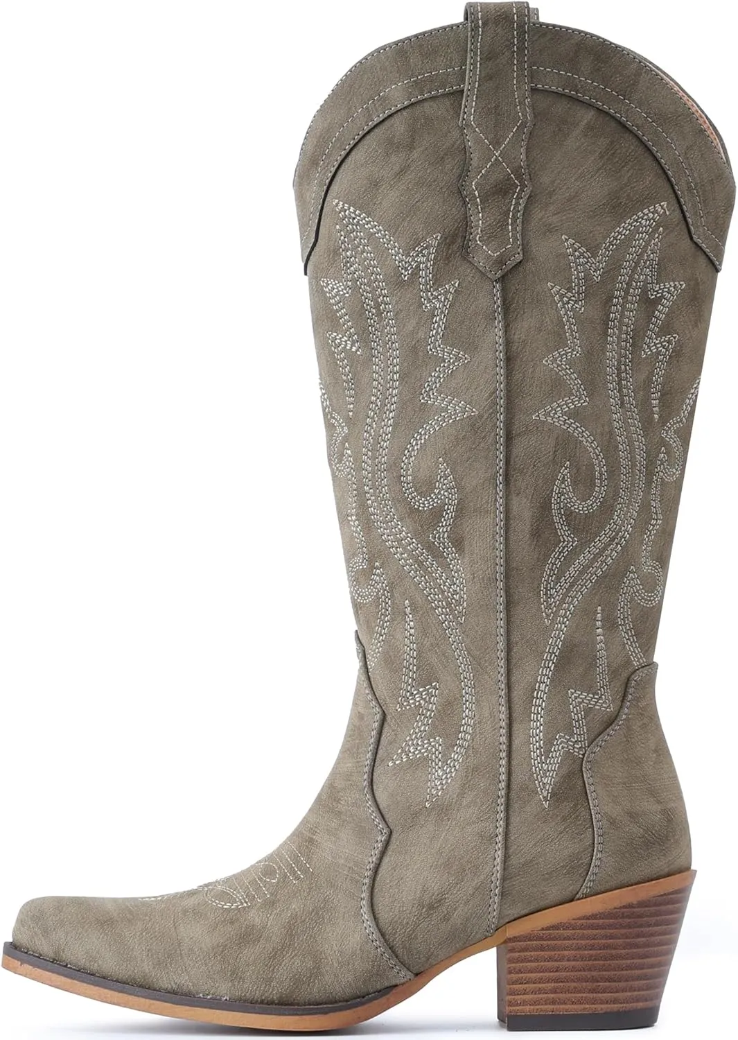 IUV Cowboy Boots For Women Western Cowgirl Boots with Chunky Heel Mid Calf Snip Toe Ideal for low insteps
