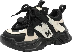 IWIHMIV Boy Athletic Shoes Flat Bottom Lightweight Lace Up Running Shoes Girls Non Slip Waterproof Flat Bottom Tennis Shoes