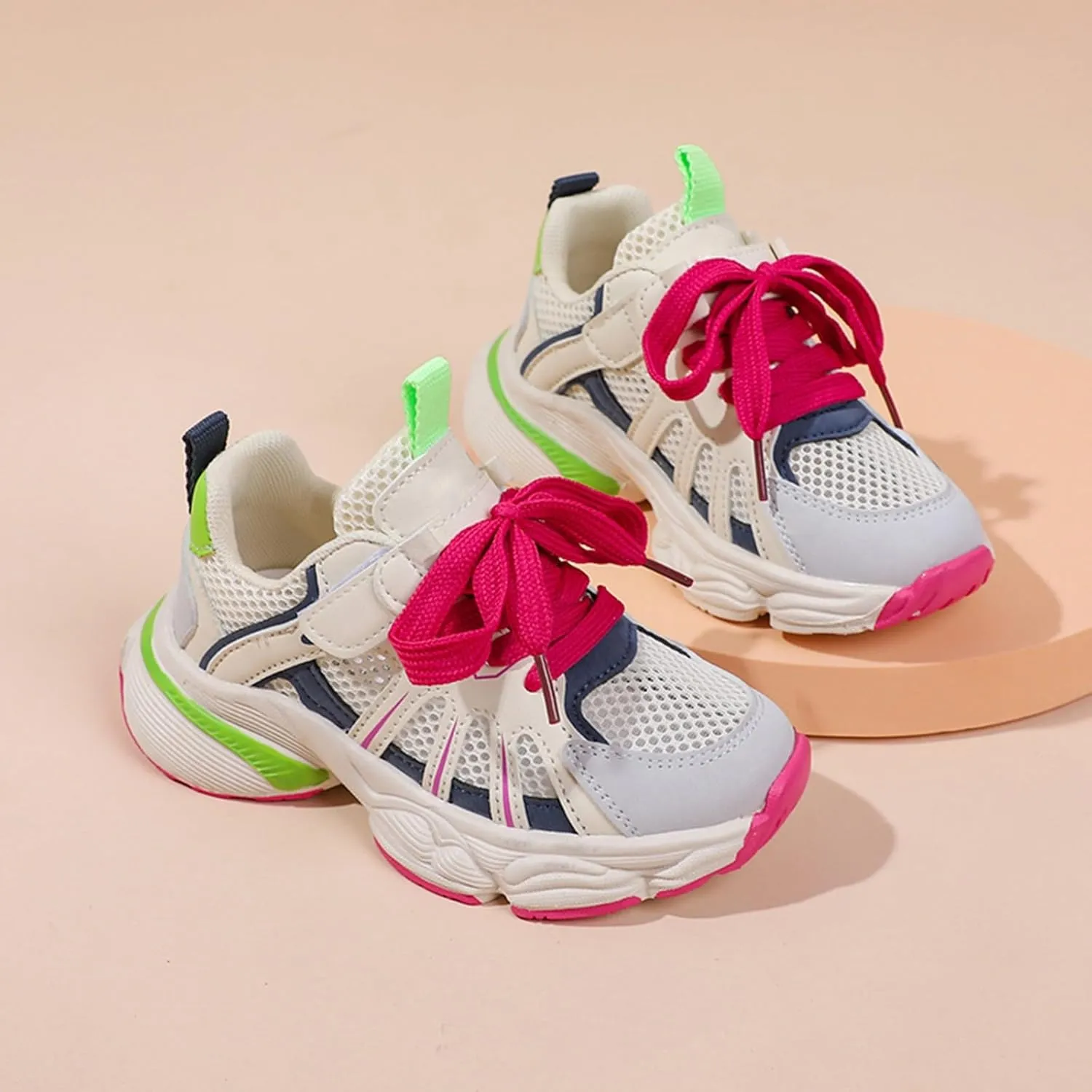 IWIHMIV Girl Running Shoes Toddler Tennis Shoes Boys Lace-up Non Slip Breathable Walking Sneakers