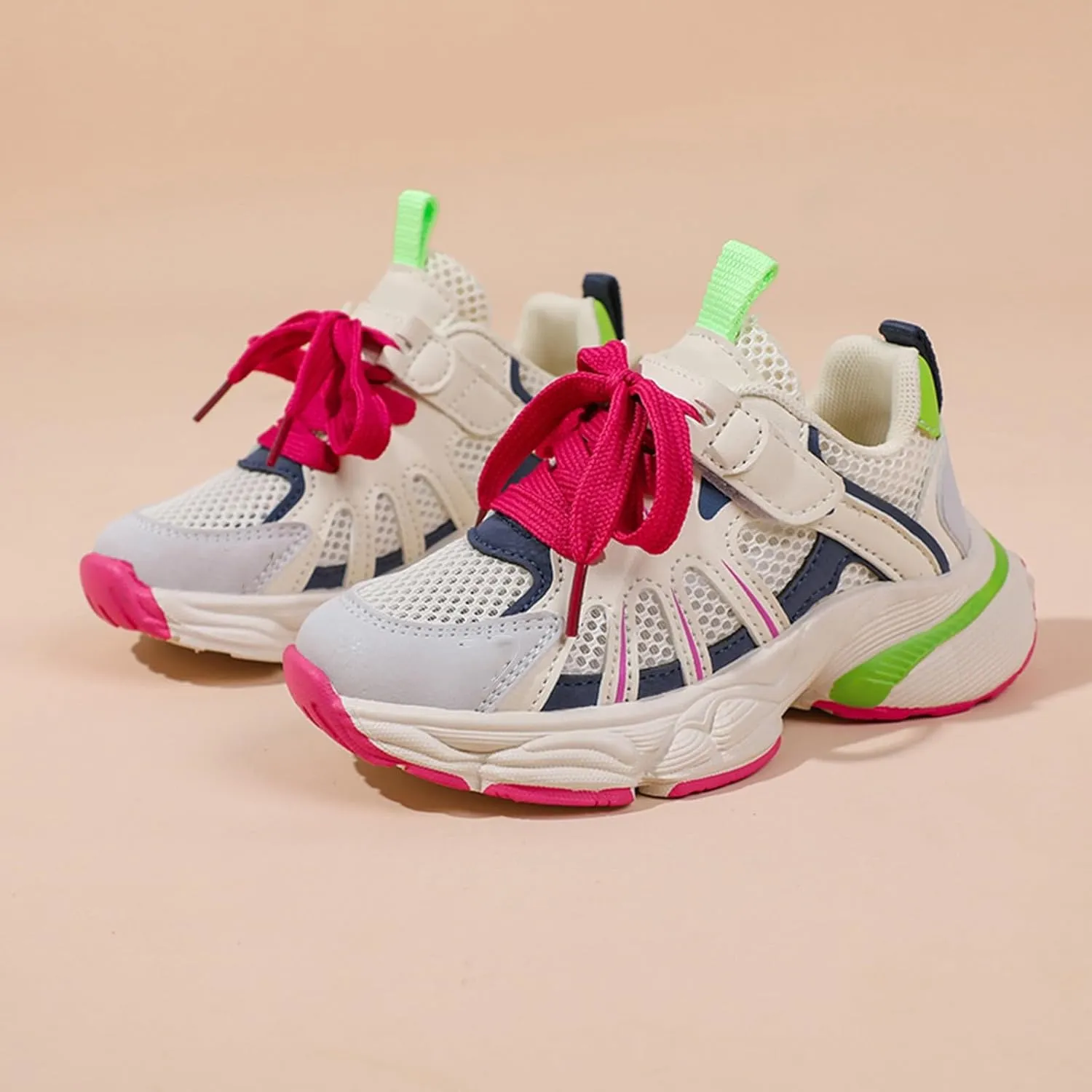 IWIHMIV Girl Running Shoes Toddler Tennis Shoes Boys Lace-up Non Slip Breathable Walking Sneakers