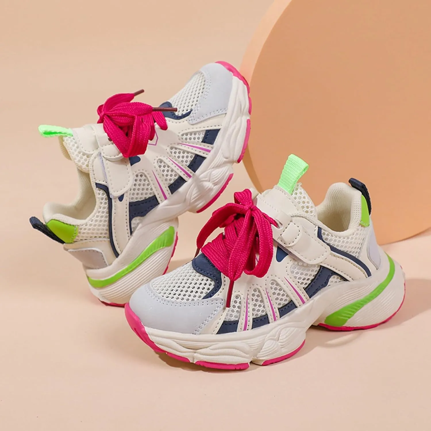 IWIHMIV Girl Running Shoes Toddler Tennis Shoes Boys Lace-up Non Slip Breathable Walking Sneakers