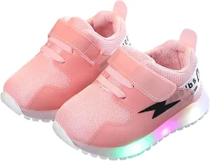 IWIHMIV Girls Tennis Shoes Baby Walking Shoes Boys LED Lights Lightweight Breathable Athletic Running Sneakers
