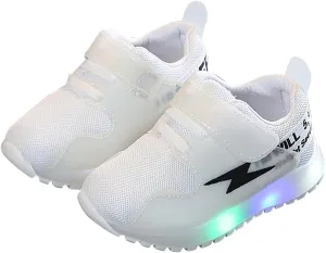 IWIHMIV Girls Tennis Shoes Baby Walking Shoes Boys LED Lights Lightweight Breathable Athletic Running Sneakers