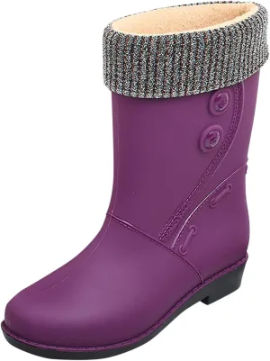 IWIHMIV Raining Boots for Women Rubber Boots for Women Waterproof Rain Boots Mid Calf Boots Non-Slip Fleece Lined Rain Boots