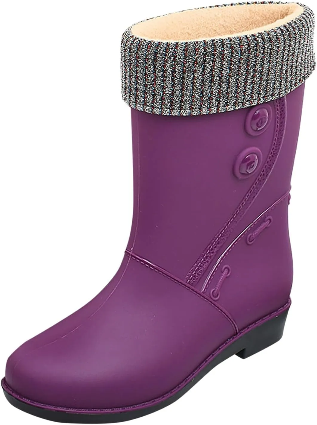 IWIHMIV Raining Boots for Women Rubber Boots for Women Waterproof Rain Boots Mid Calf Boots Non-Slip Fleece Lined Rain Boots