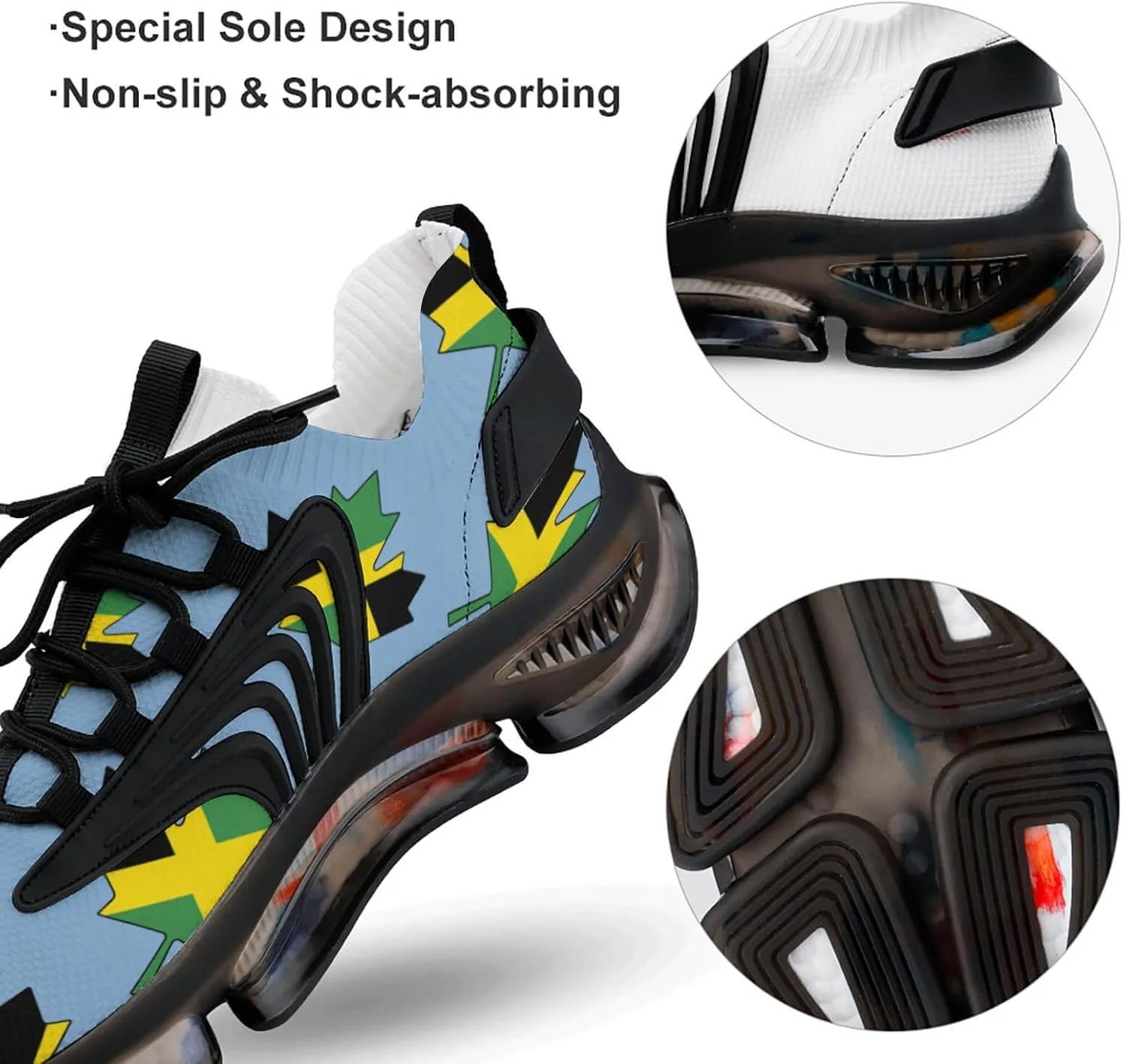 Jamaican Maple Flag Walking Shoes for Men Lightweight Tennis Fashion Elastic Sports Shoes Cushion Basketball Shoes