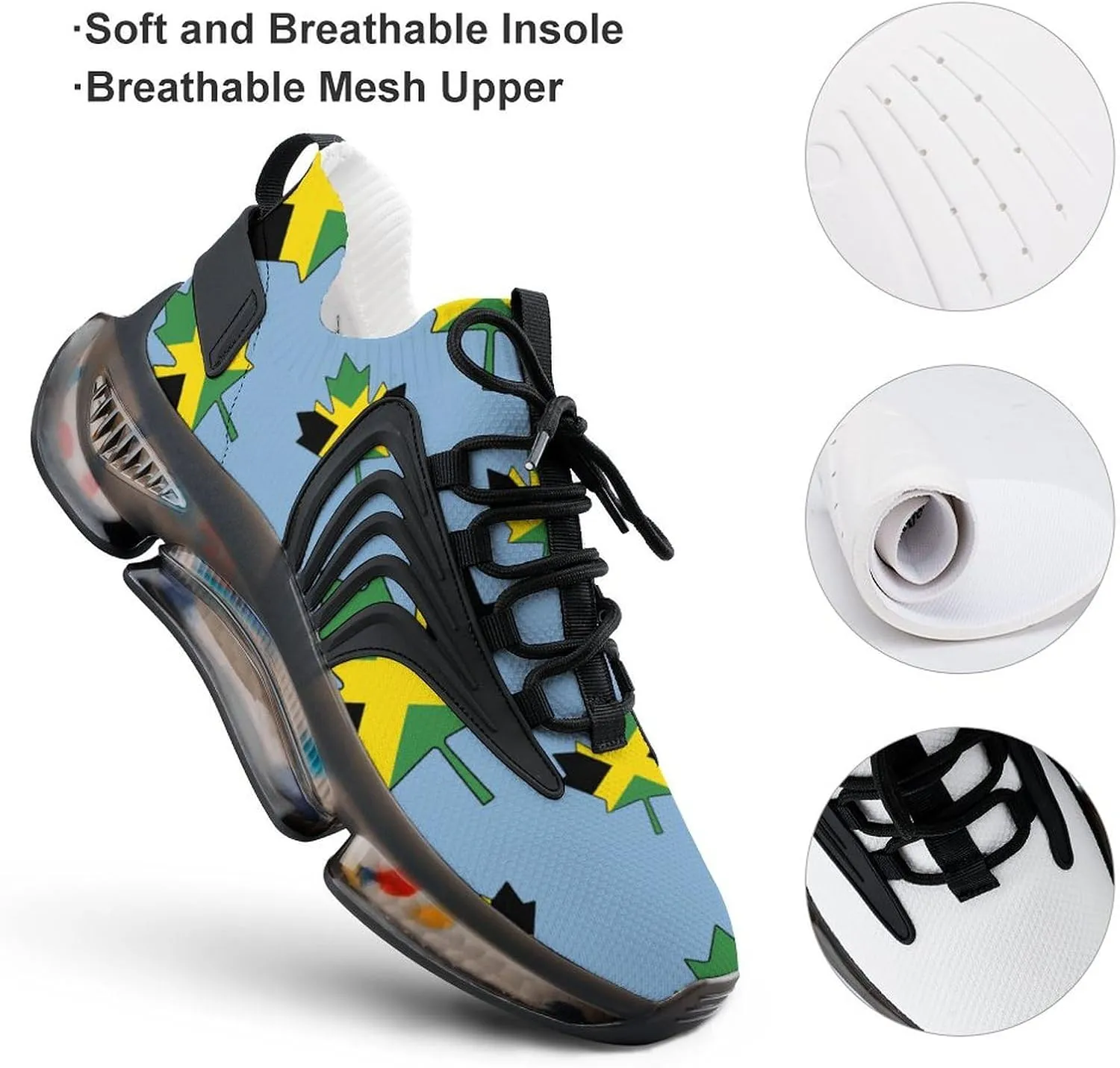 Jamaican Maple Flag Walking Shoes for Men Lightweight Tennis Fashion Elastic Sports Shoes Cushion Basketball Shoes