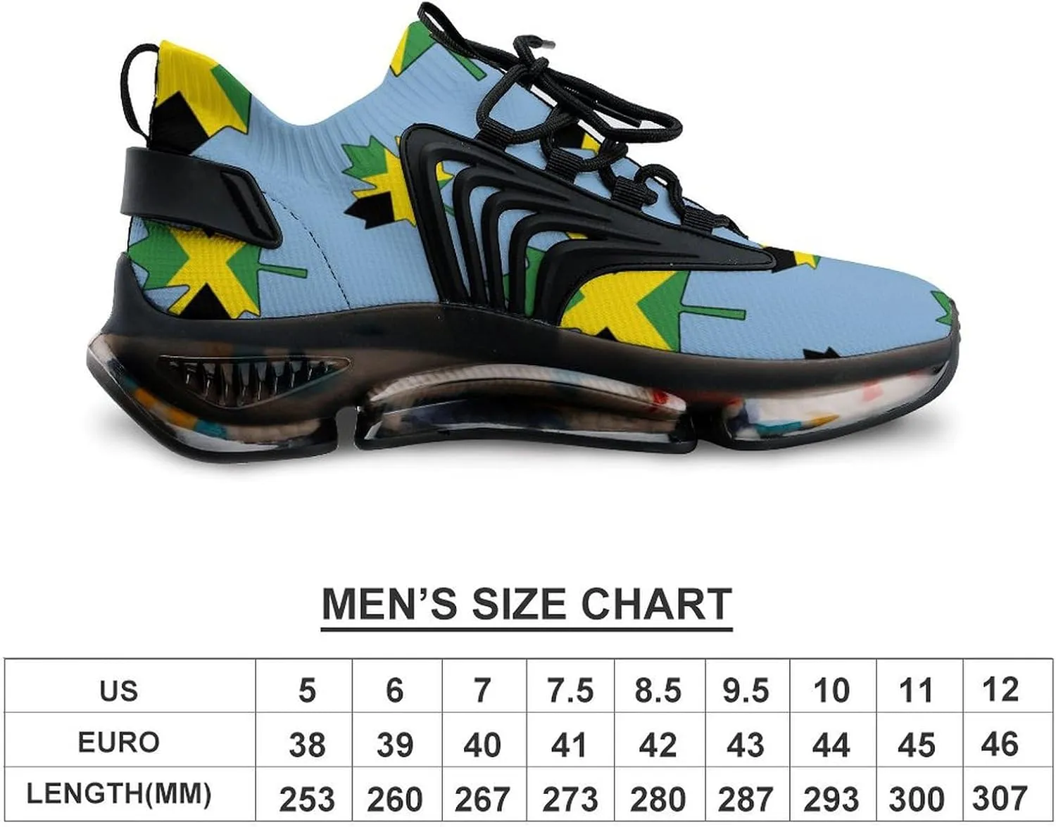 Jamaican Maple Flag Walking Shoes for Men Lightweight Tennis Fashion Elastic Sports Shoes Cushion Basketball Shoes