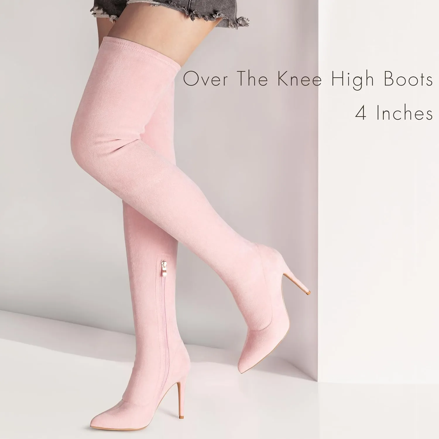 Jiu du Women's Sexy Comfy Over The Knee Thigh High Stretch Stiletto High Heel Boots Army Green Velvet Size