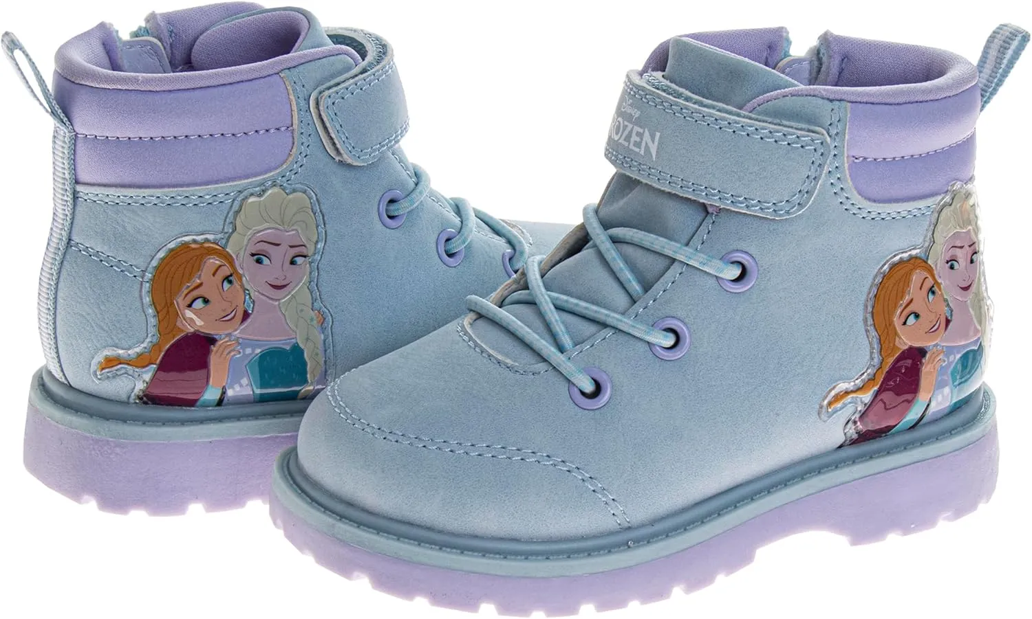 Josmo Frozen Boots for Girls MidCalf Zipper and Strap Closure - Anna and Elsa Workboot Construction Boot Trekking Walking Hiking Climbing (Sizes: 7-10 Toddler / 11-12 Little Kid)