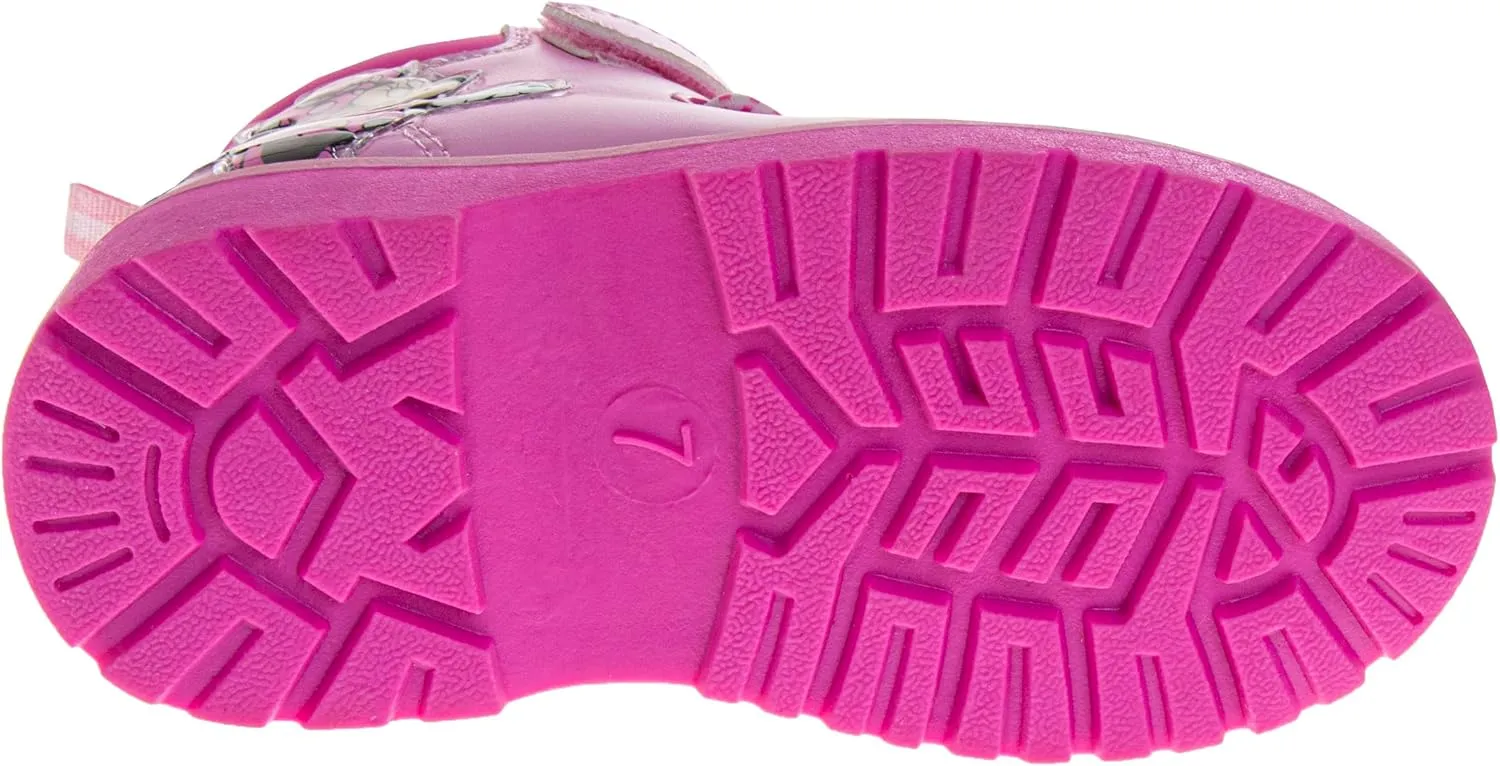 Josmo Minnie Mouse Boots for Girls MidCalf Zipper and Strap Closure - Minnie Workboot Construction Boot Trekking Walking Hiking Climbing (Sizes: 7-10 Toddler / 11-12 Little Kid)