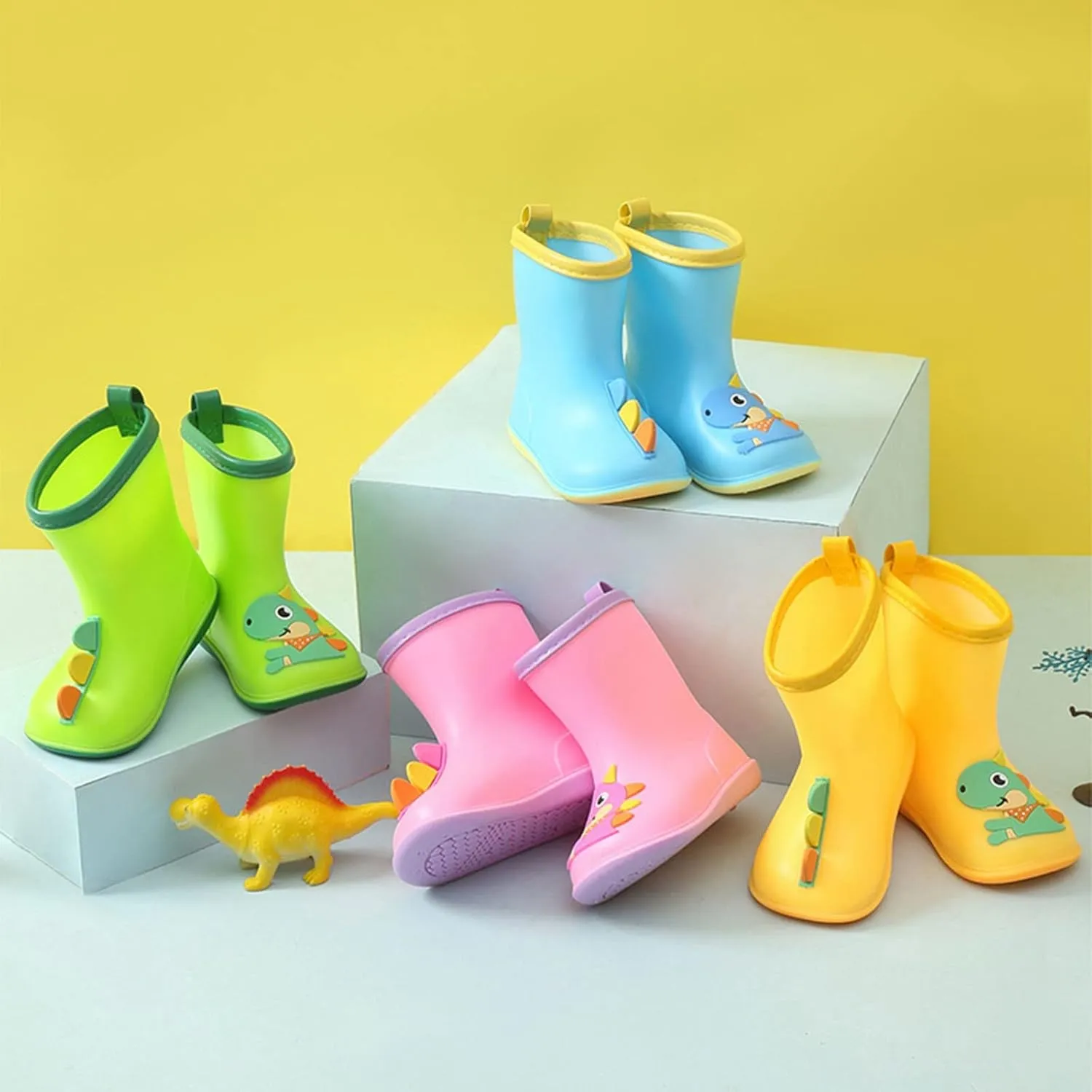 Kids Dinosaur Rain Boots for Boys Girls Mud Boots Waterproof Toddler Lightweight Rainboots with Easy-On Handles