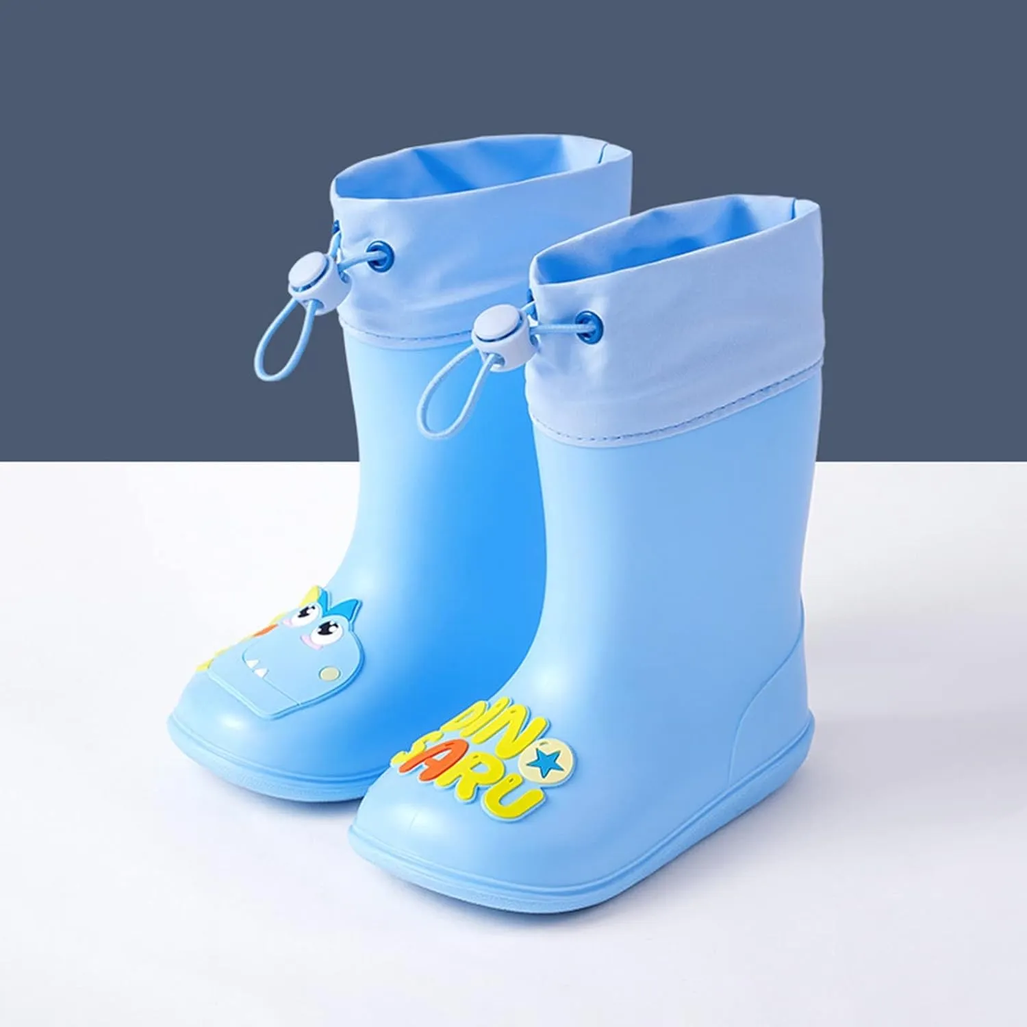 Kids Dinosaur Rain Boots with an Elastic Boot Collar, Toddler Rain Shoes Children Waterproof Boots for Boys Girls