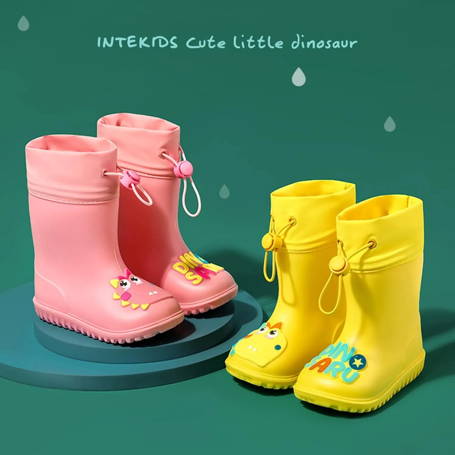 Kids Dinosaur Rain Boots with an Elastic Boot Collar, Toddler Rain Shoes Children Waterproof Boots for Boys Girls