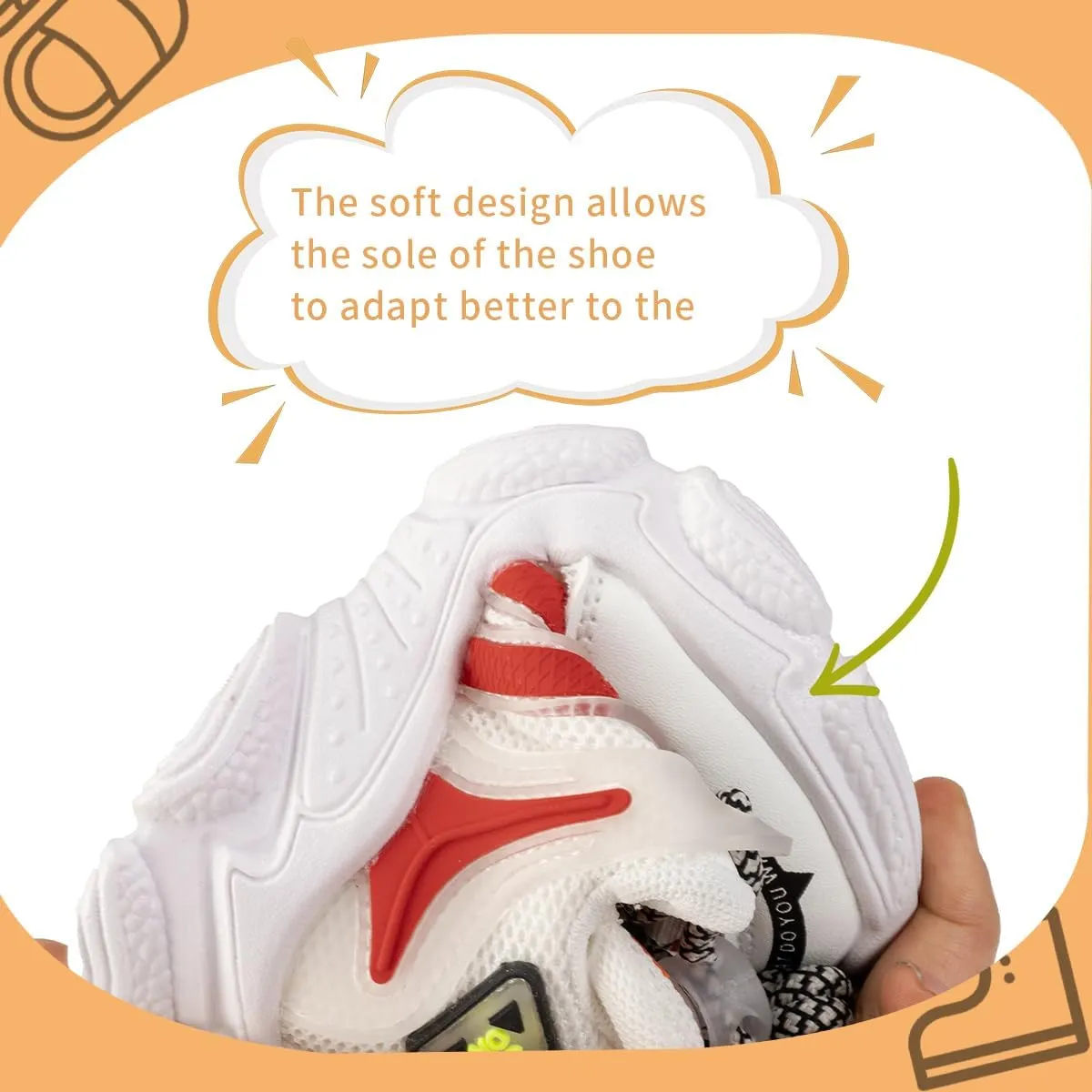 Kids Fashion Sneakers, Mesh Athletic Running Shoes, White and Red, Chunky Platform