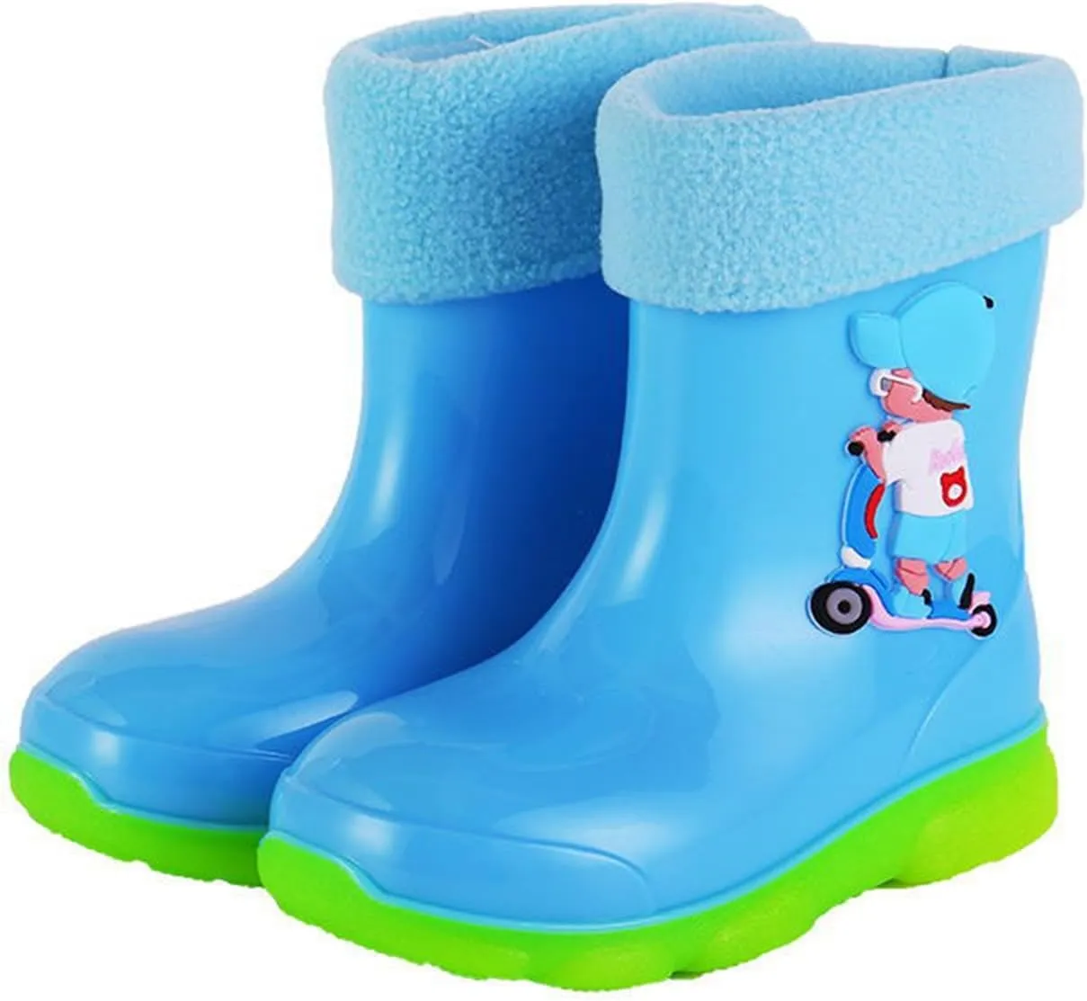 Kids Fleece Lined Rain Boots for Girls Boys Toddler Waterproof Cute Cartoon Pattern Platform Mud Rubber Boots