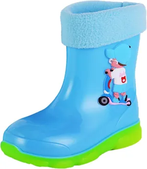 Kids Fleece Lined Rain Boots for Girls Boys Toddler Waterproof Cute Cartoon Pattern Platform Mud Rubber Boots