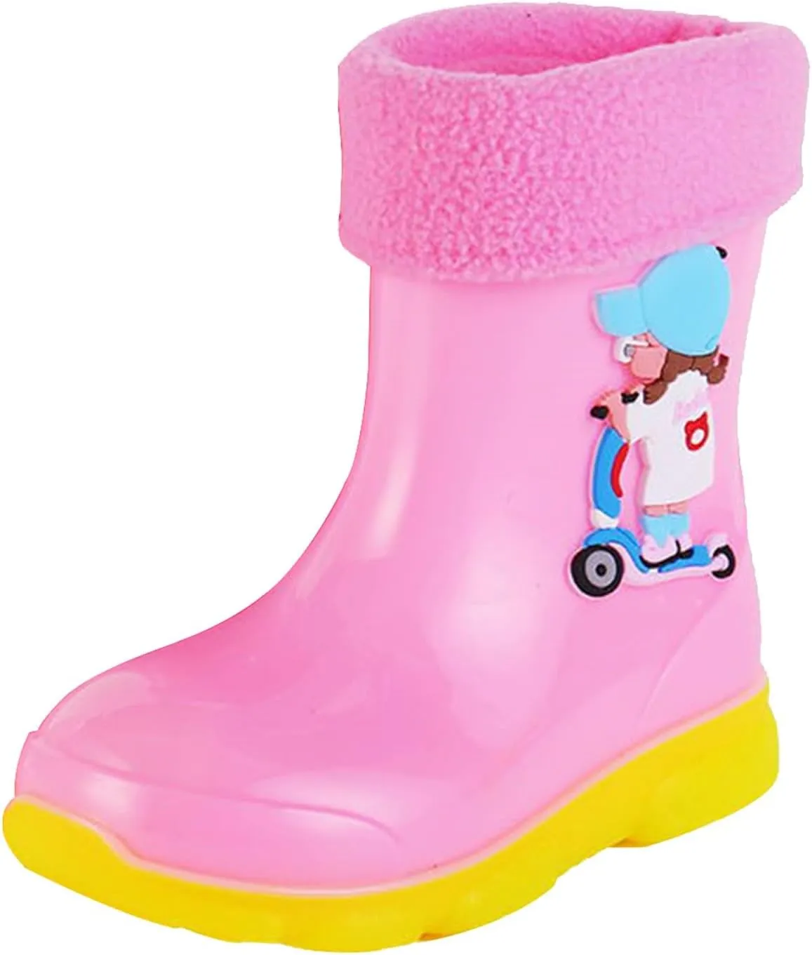 Kids Fleece Lined Rain Boots for Girls Boys Toddler Waterproof Cute Cartoon Pattern Platform Mud Rubber Boots