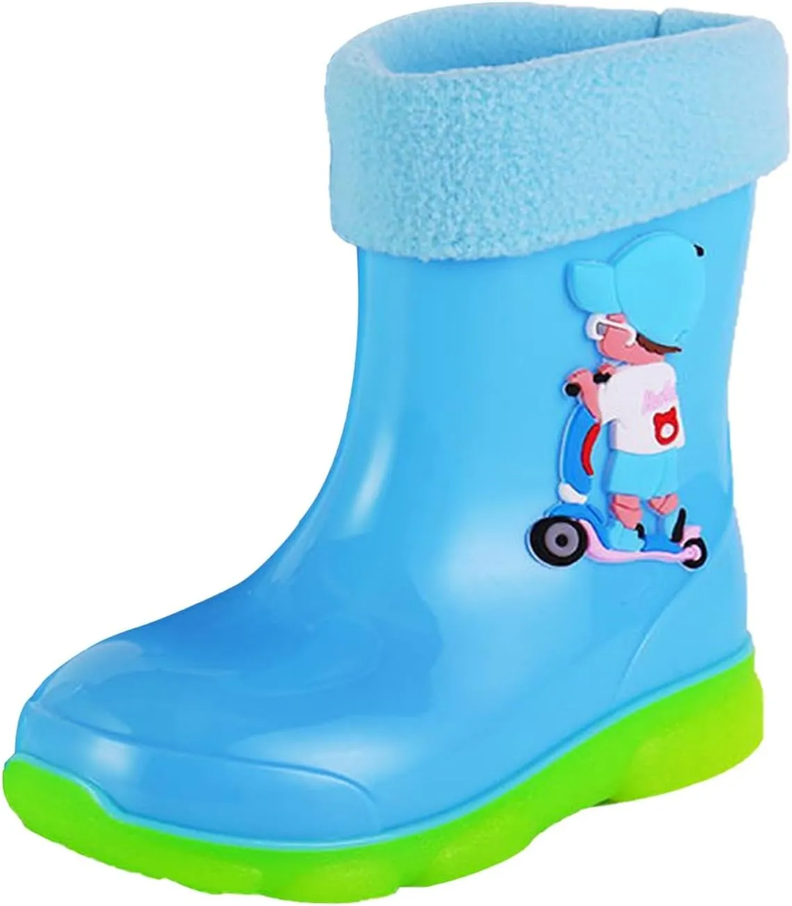Kids Fleece Lined Rain Boots for Girls Boys Toddler Waterproof Cute Cartoon Pattern Platform Mud Rubber Boots