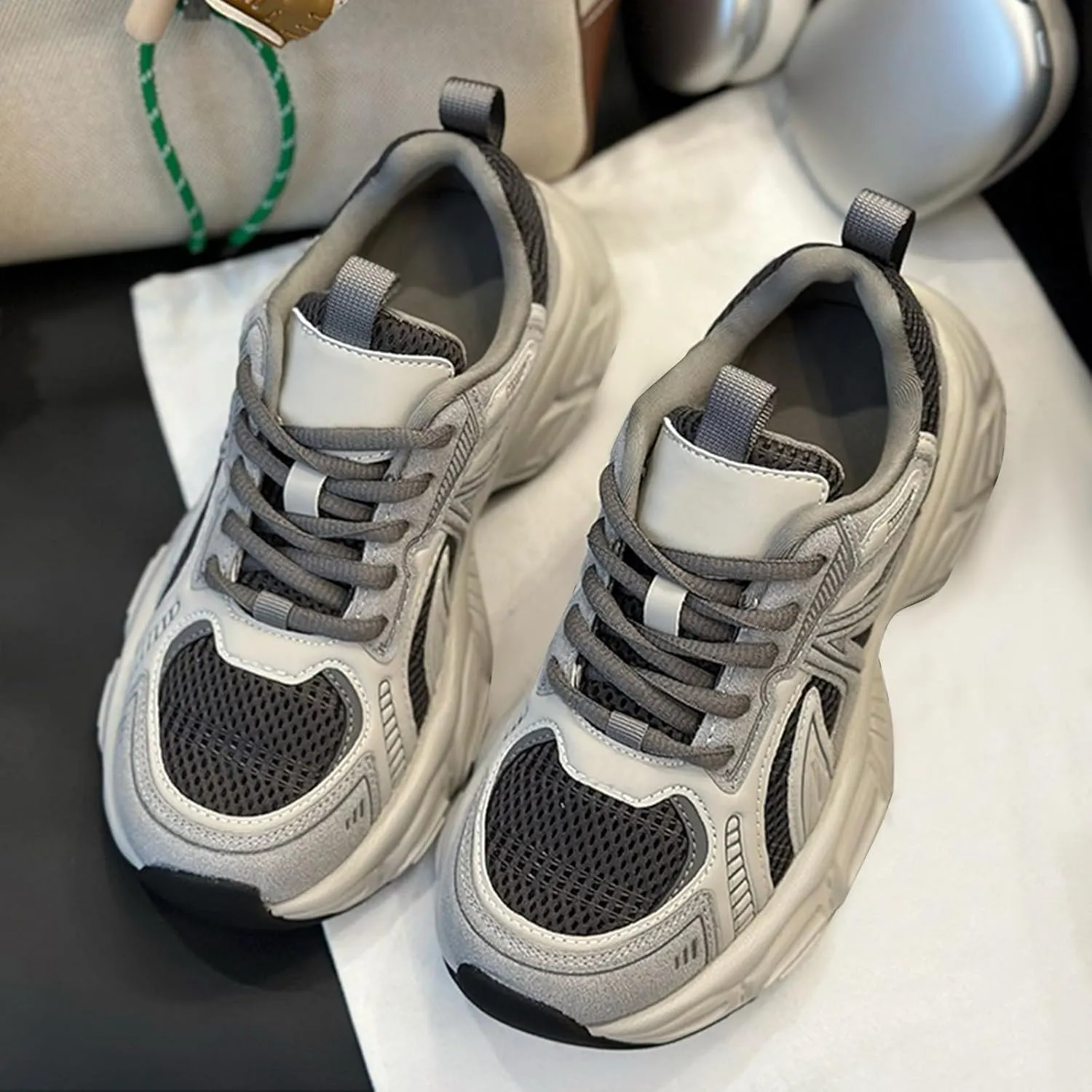Kids Lace Sneakers Outdoor Running Non Slip Sport Shoes Cute Breathable Boys Girls Mesh Padded Sneakers for Toddler