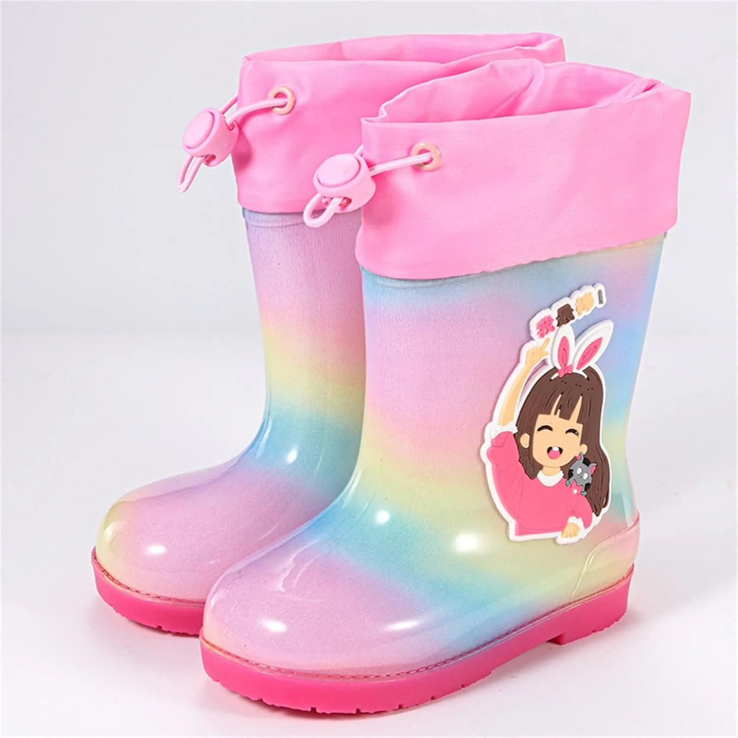 Kids PVC Rain Boots Easy On Handles For Girls Boys Lightweight Sparkly Rain Boots Toddler Boy Toddler And Little Kid