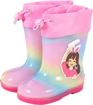 Kids PVC Rain Boots Easy On Handles For Girls Boys Lightweight Sparkly Rain Boots Toddler Boy Toddler And Little Kid