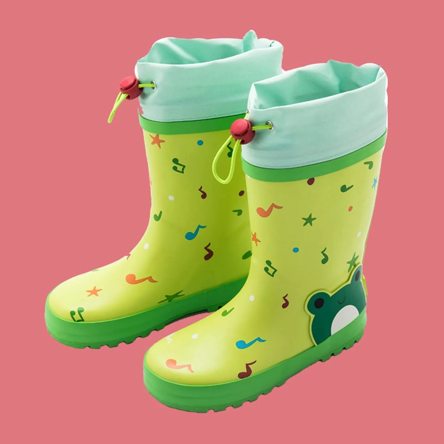 Kids Rain Boots Boys Girls Elastic Band Cute Cartoon Dinosaur Animals Printed Waterproof Anti-Slip Mid-calf Rainboots