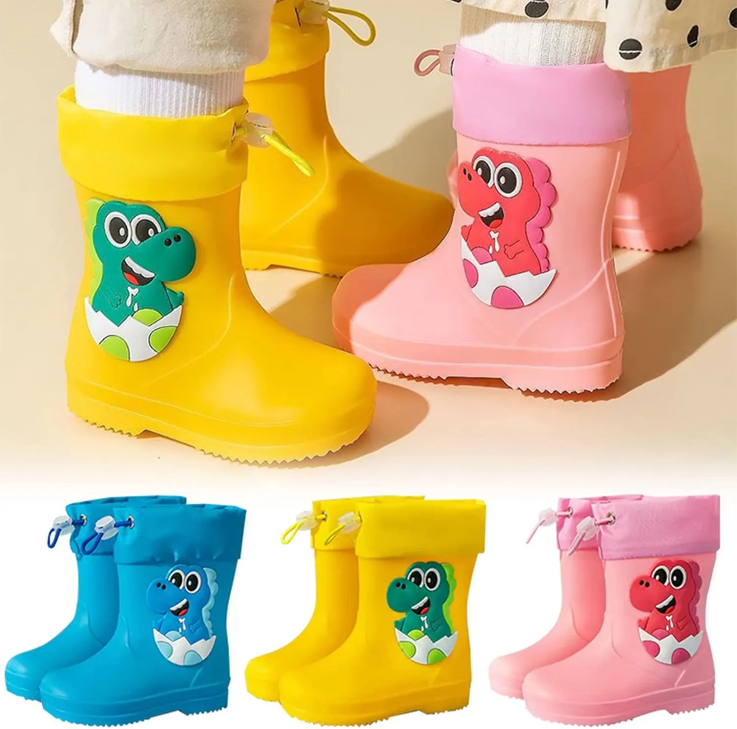 Kids Rain Boots for Girls Boys Toddler Waterproof Rubber Cute Printed with Easy-On Handles Big Kids Rain Boots