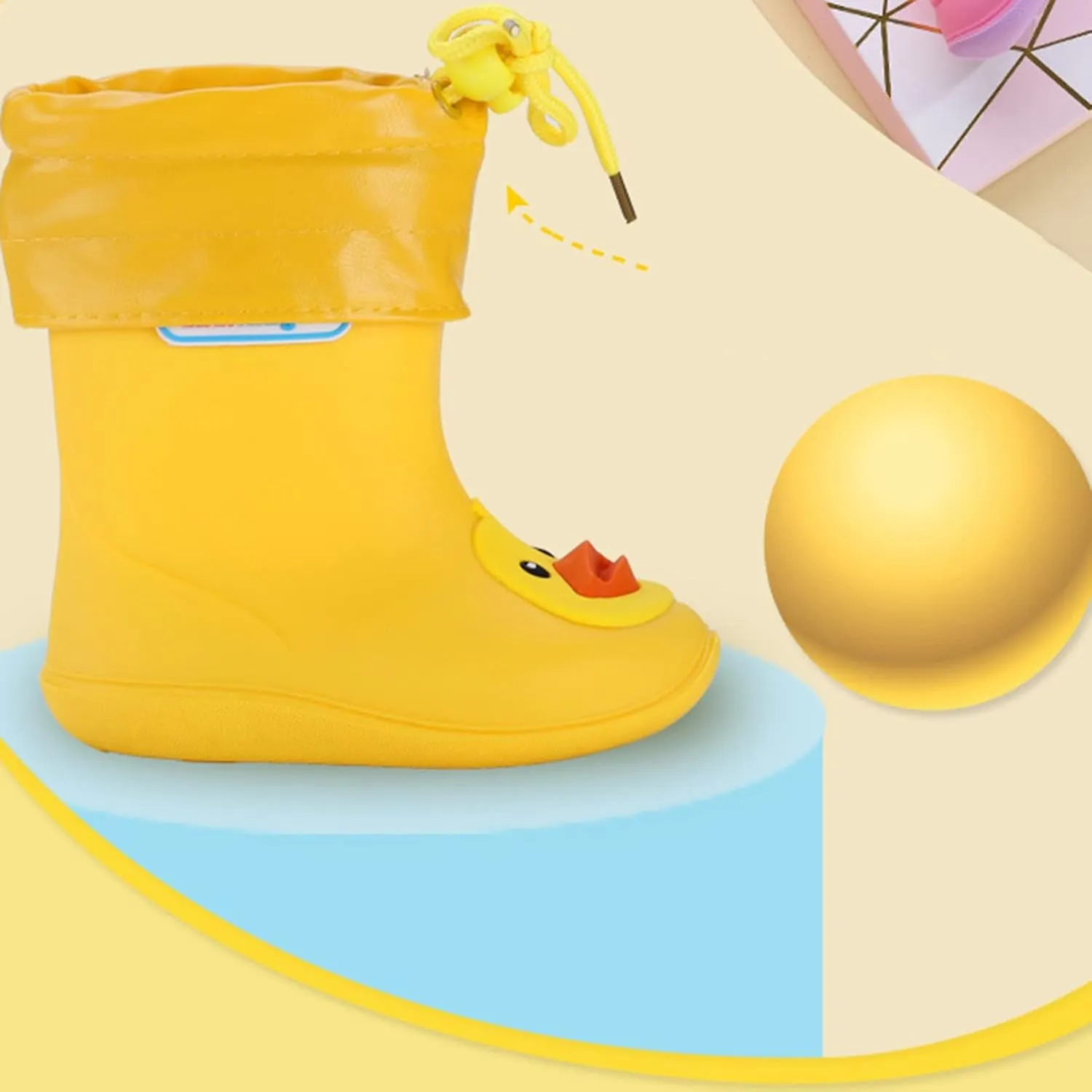 Kids Rain Boots for Girls Boys Waterproof Toddler Cute Cartoon Insulated Rubber boots with Adjustable Closure