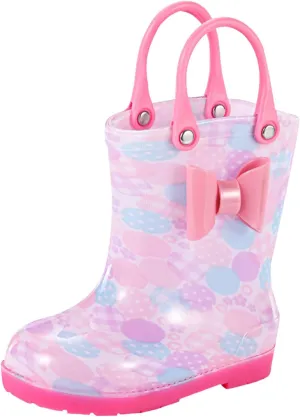 Kids Rain Boots for Girls Toddler Lightwight Waterproof Rubber Boots Cute Bow with Easy-On Handles Boys Water Shoes
