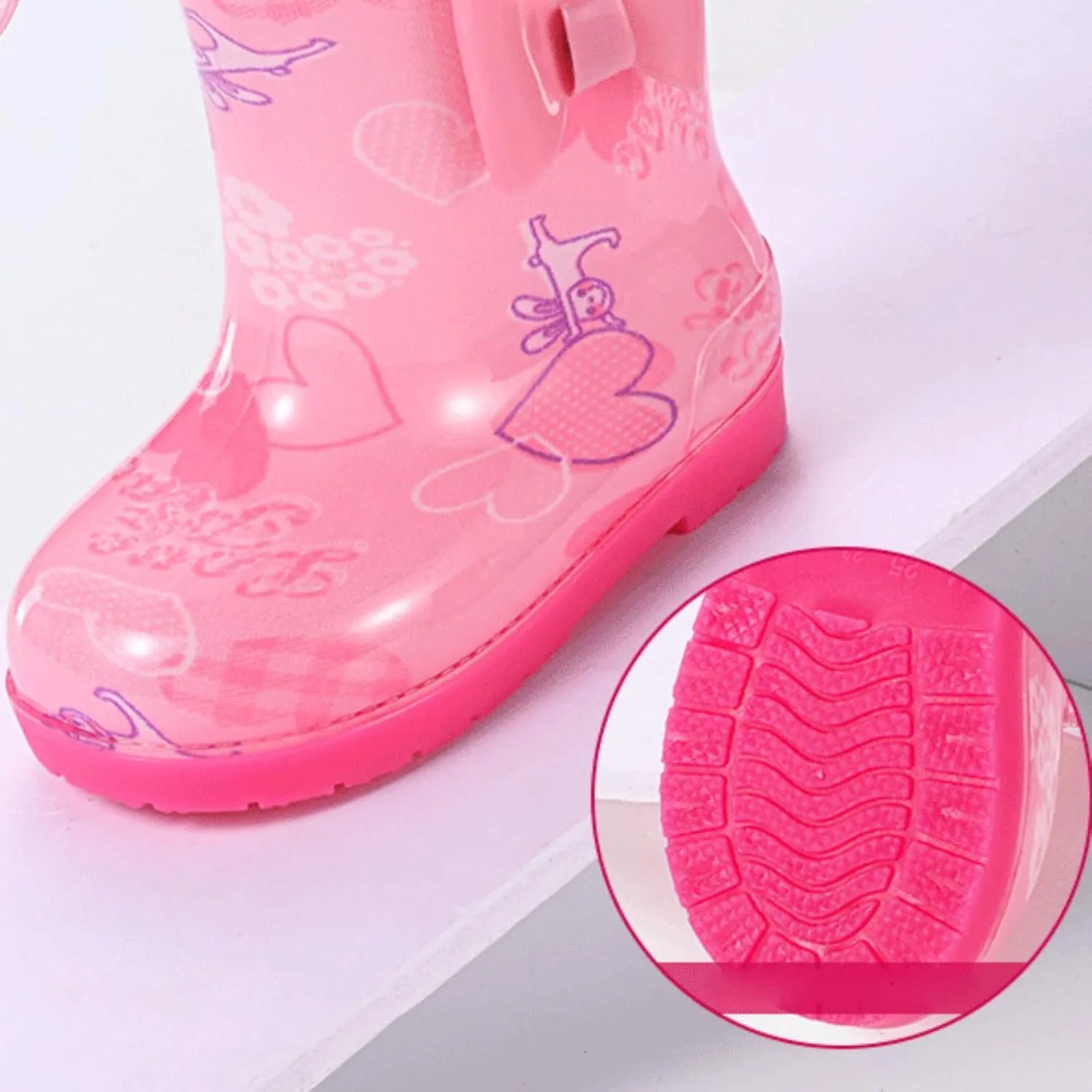 Kids Rain Boots for Girls Toddler Lightwight Waterproof Rubber Boots Cute Bow with Easy-On Handles Boys Water Shoes