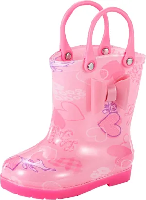 Kids Rain Boots for Girls Toddler Lightwight Waterproof Rubber Boots Cute Bow with Easy-On Handles Boys Water Shoes